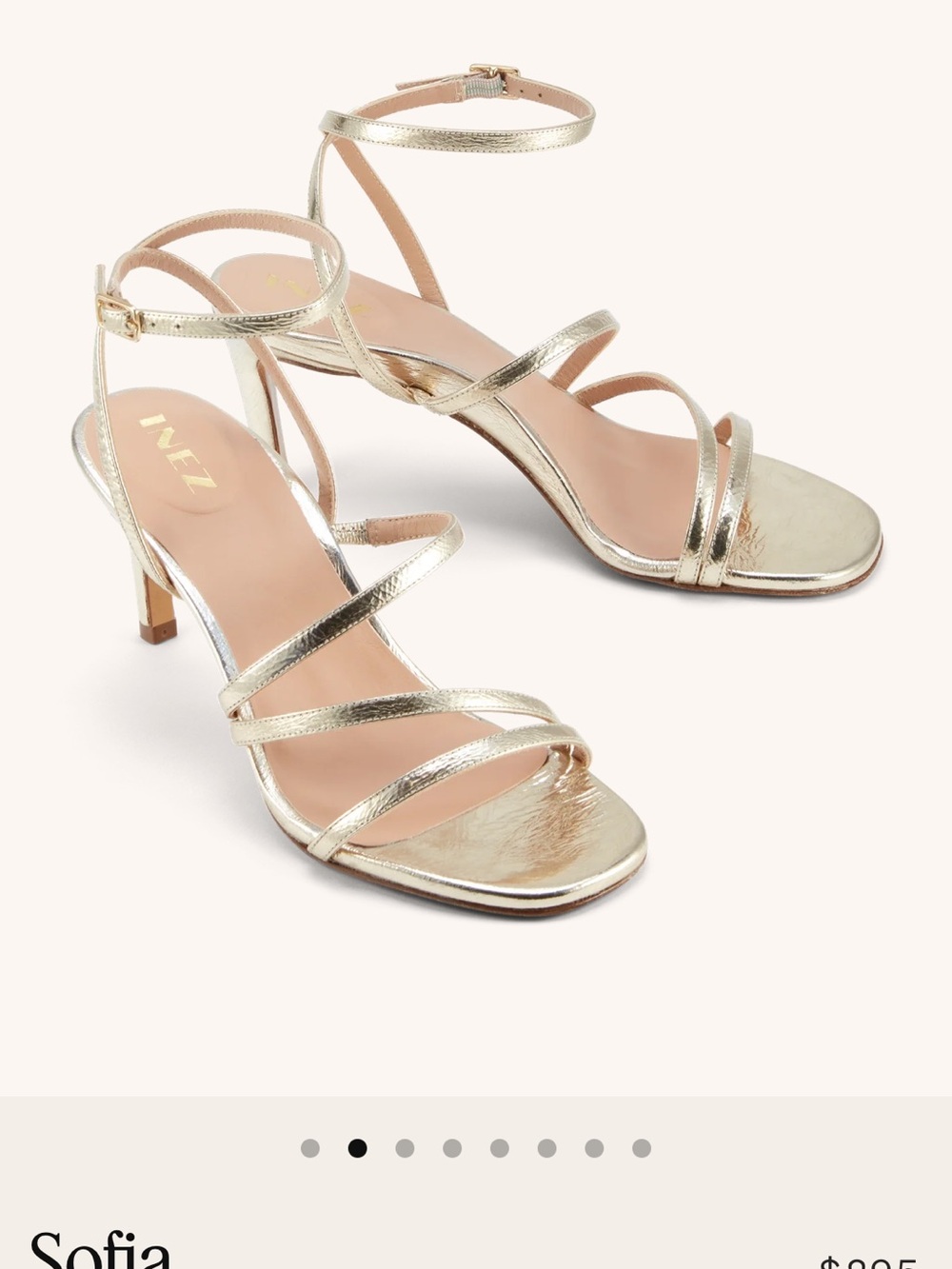 Inez Sofia metallic Strappy Ankle‑Wrap Sandal — Gold